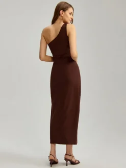 Asymetryczna sukienka maxi bodycone brązowa