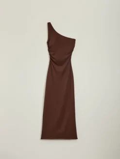 Asymetryczna sukienka maxi bodycone brązowa