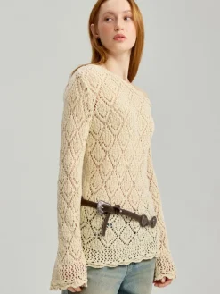 Asymetryczny sweter crochet kremowy