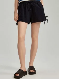 Bawełniane szorty ze strukturalnej tkaniny czarne