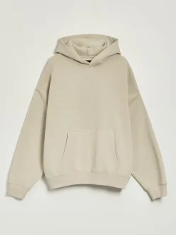 Beżowa bluza basic z kapturem i obniżoną linią ramion