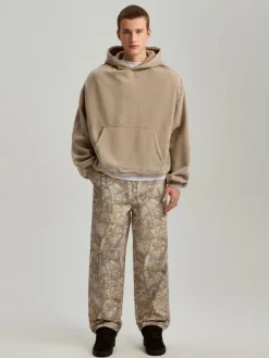 Beżowa bluza bombka z kapturem i efektem acid wash