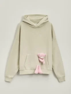 Beżowa bluza z haftem Chill Bear z doszytym misiem