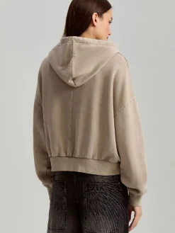 Beżowa bluza z kapturem i efektem acid wash