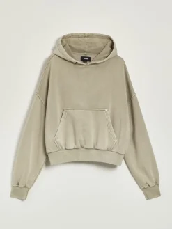 Beżowa bluza z kapturem i efektem acid wash