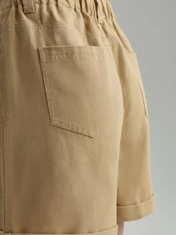 Beżowe szorty bawełniane paperbag z wysokim stanem