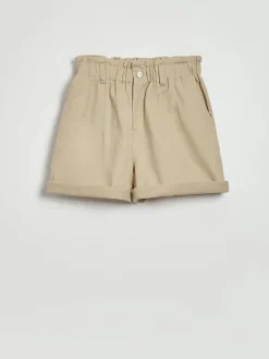 Beżowe szorty bawełniane paperbag z wysokim stanem