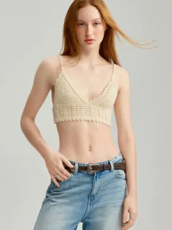 Beżowy pleciony top w stylu boho