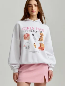 Biała bluza z kapturem i nadrukiem Girls Favs