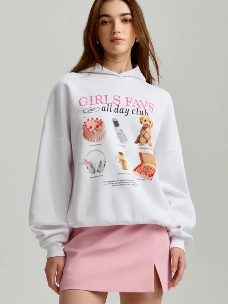 Biała bluza z kapturem i nadrukiem Girls Favs