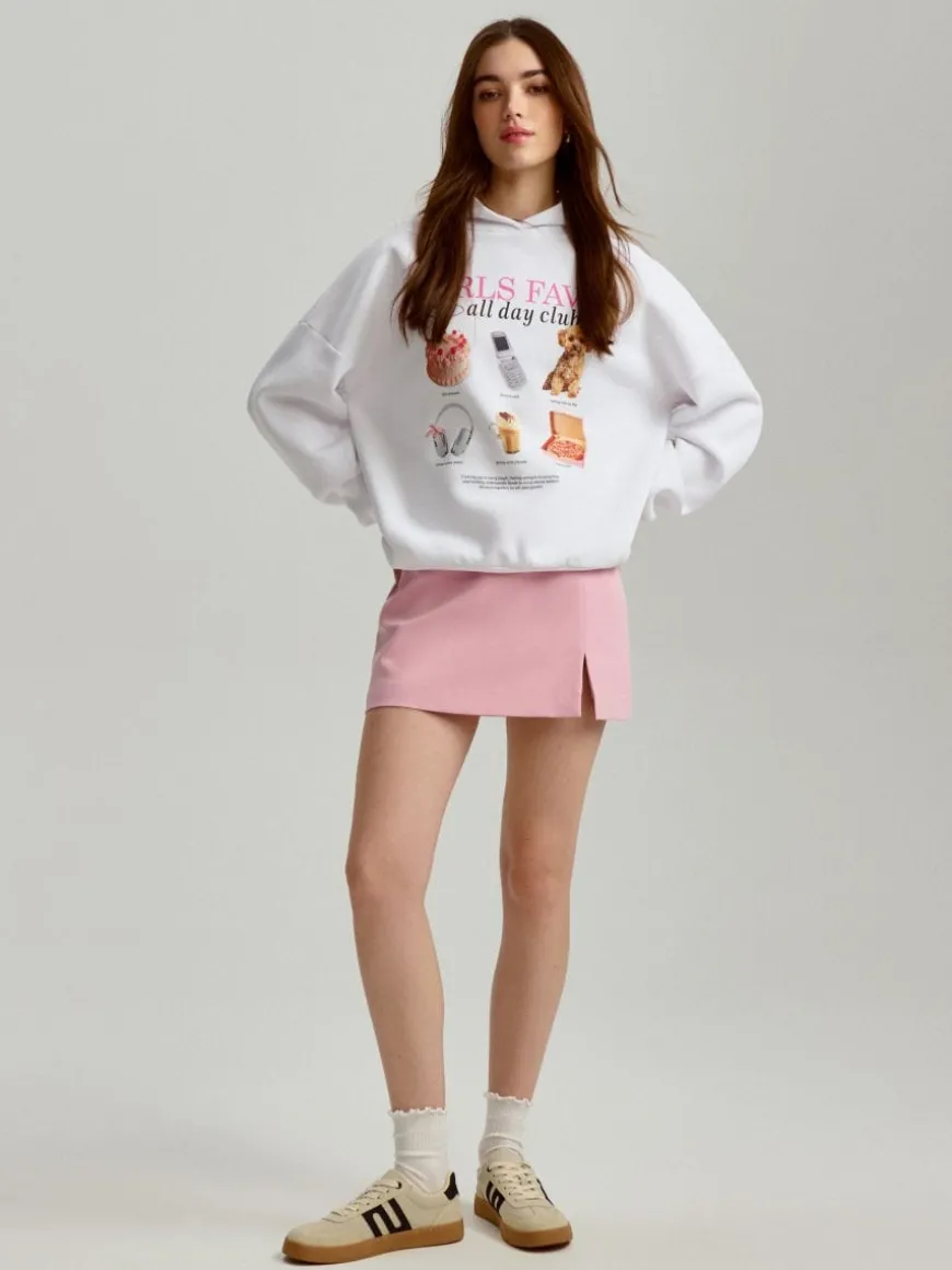 Biała bluza z kapturem i nadrukiem Girls Favs