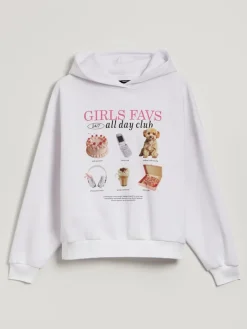 Biała bluza z kapturem i nadrukiem Girls Favs