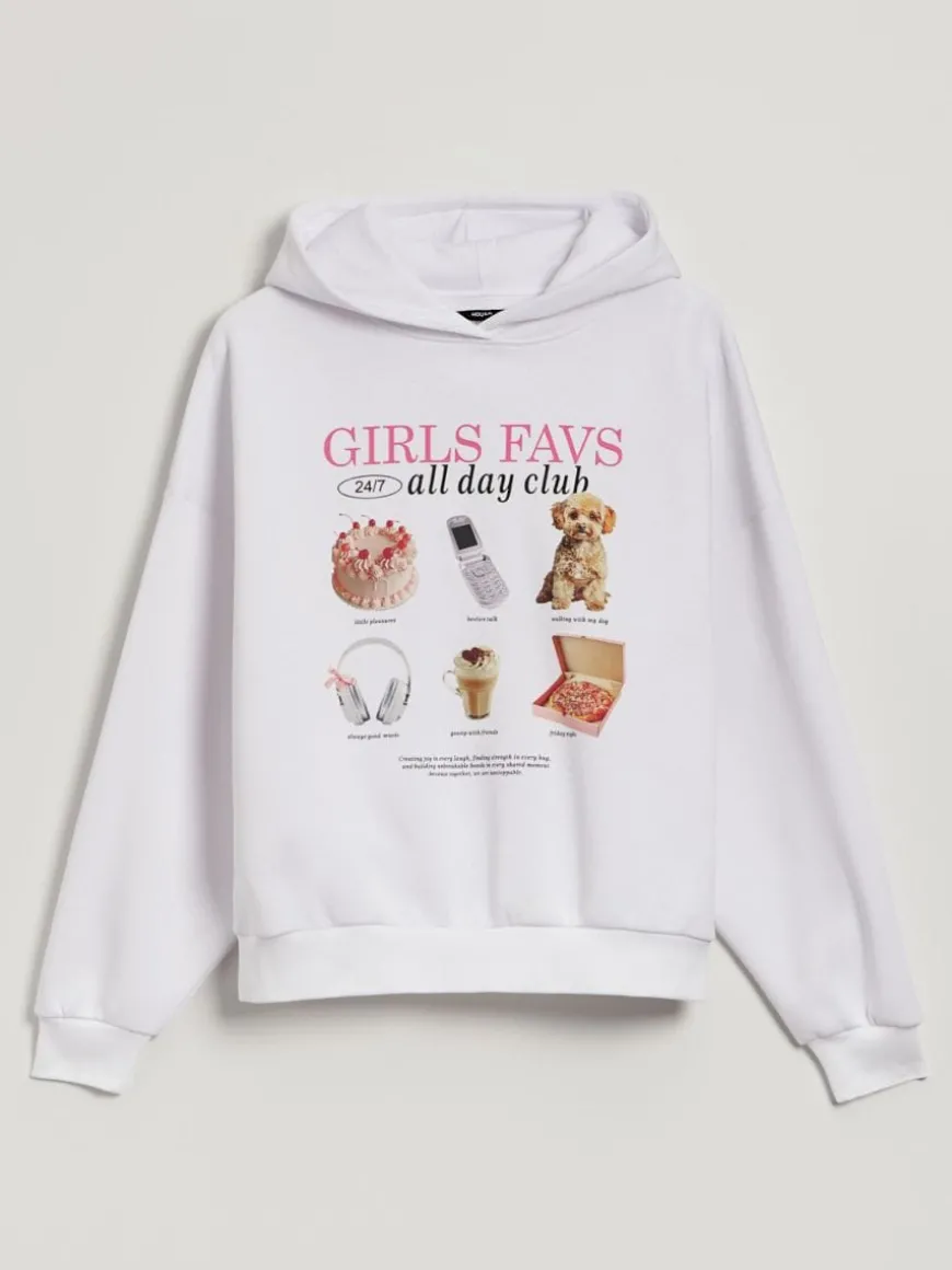 Biała bluza z kapturem i nadrukiem Girls Favs