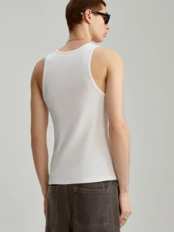 Biała koszulka bez rękawów slim fit