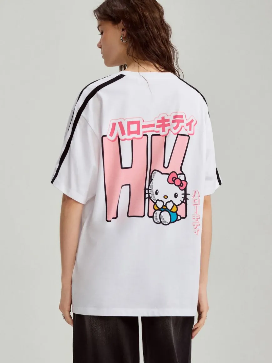 Biała koszulka oversize z motywami Hello Kitty