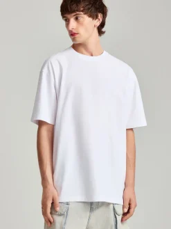 Biała koszulka z krótkim rękawem loose long basic