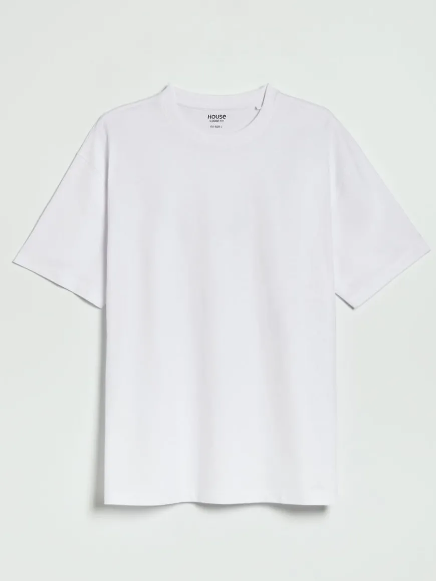 Biała koszulka z krótkim rękawem loose long basic