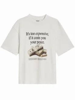 Biała koszulka z nadrukiem It's too expensive if it costs you your peace