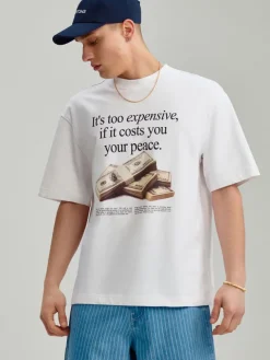 Biała koszulka z nadrukiem It's too expensive if it costs you your peace