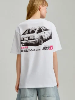 Biała koszulka z nadrukiem Initial D z przodu i z tyłu