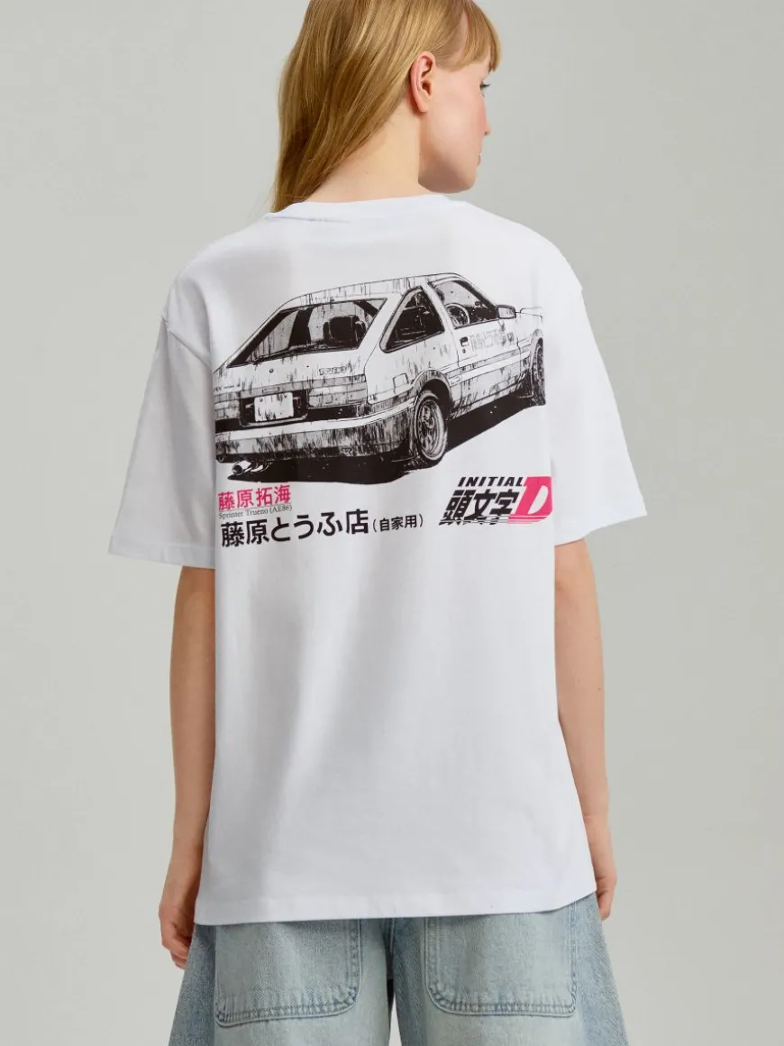 Biała koszulka z nadrukiem Initial D z przodu i z tyłu