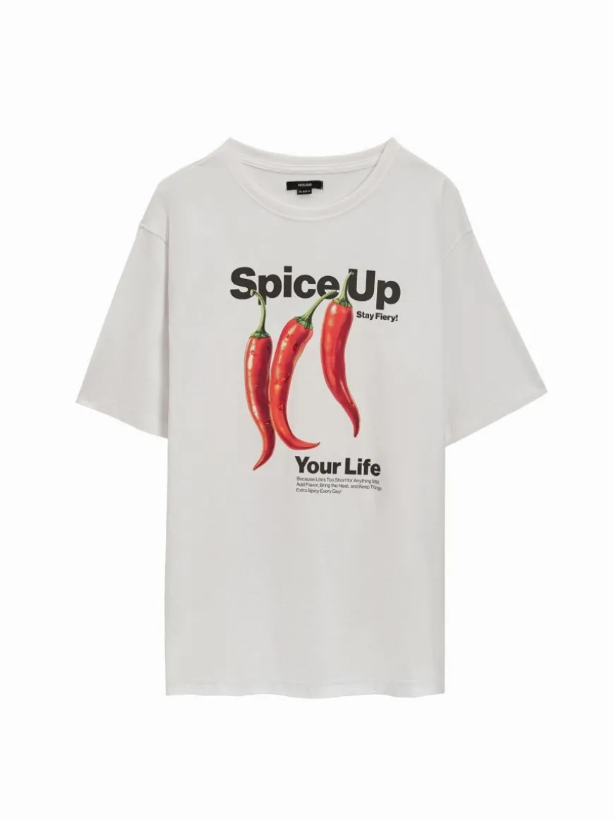 Biała koszulka z nadrukiem Spice Up