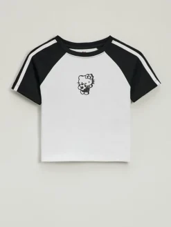 Biała krótka koszulka z nadrukiem Hello Kitty