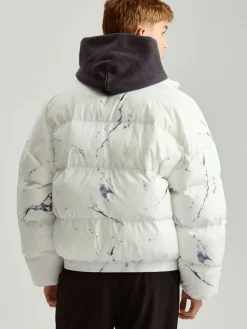 Biała kurtka puffer o luźnym kroju z printem all over