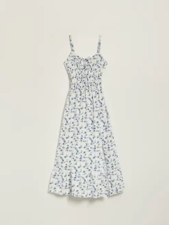 Biała sukienka midi fit&flare w kwiaty