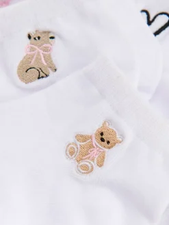 Białe skarpetki stopki z cute wzorami 5-pak