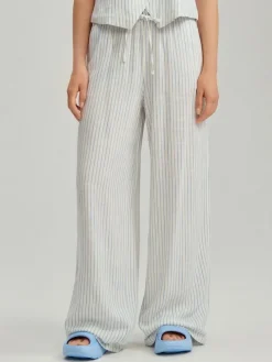 Białe spodnie wide leg mid waist z domieszką lnu