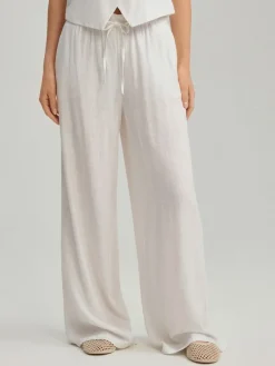 Białe spodnie wide leg mid waist z domieszką lnu