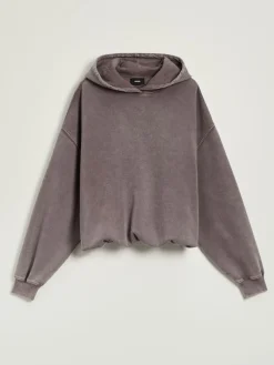 Bluza bombka oversize z kapturem i efektem acid wash