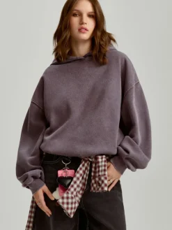 Bluza bombka oversize z kapturem i efektem acid wash
