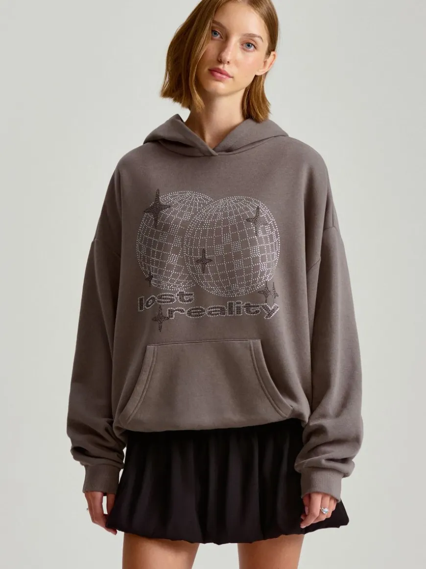 Bluza z kapturem i motywem kul dyskotekowych z dżetów