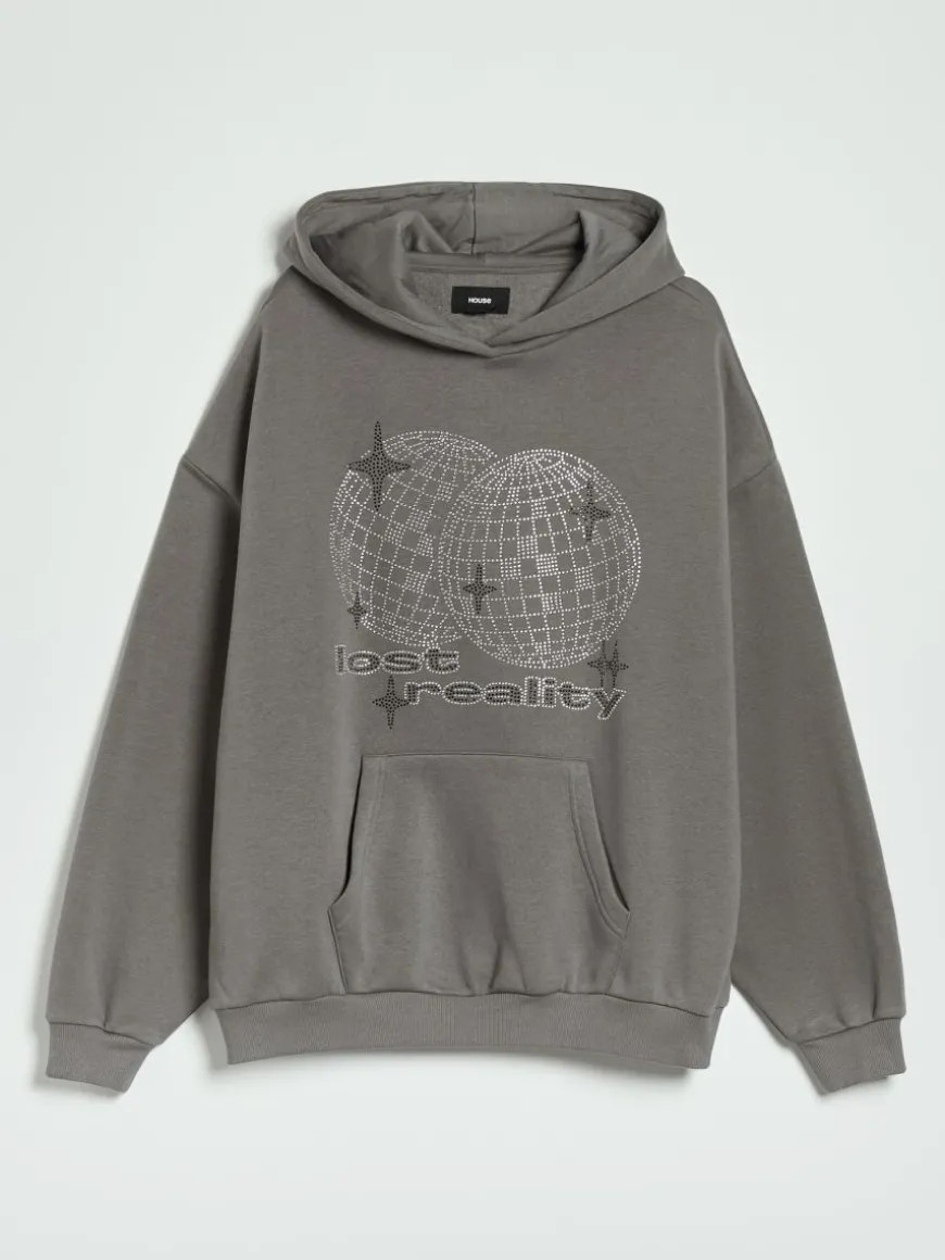 Bluza z kapturem i motywem kul dyskotekowych z dżetów