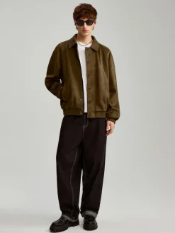 Brązowa kurtka bomber dad fit z imitacj zamszu