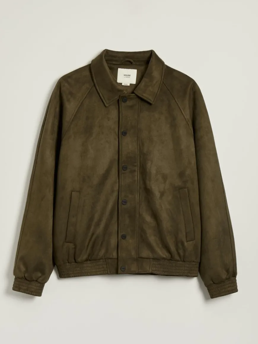 Brązowa kurtka bomber dad fit z imitacj zamszu