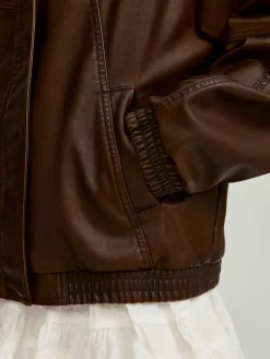 Brązowa kurtka bomber dad fit oversize z efektem sprania
