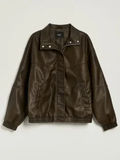 Brązowa kurtka bomber dad fit oversize z efektem sprania