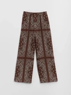 Brązowe spodnie wide leg high waist we wzory paisley