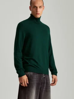Ciemnozielony sweter slim fit z golfem
