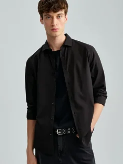 Czarna koszula z długim rękawem super slim fit