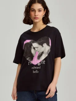 Czarna koszulka loose fit z nadrukiem Twilight