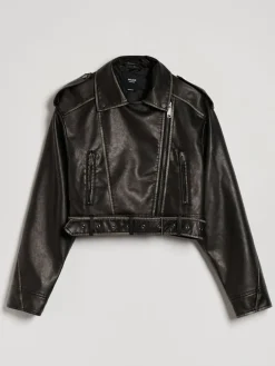 Czarna kurtka biker z paskiem