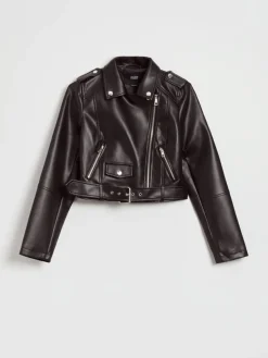 Czarna kurtka biker z paskiem