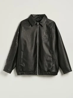 Czarna kurtka bomber oversize z napisami