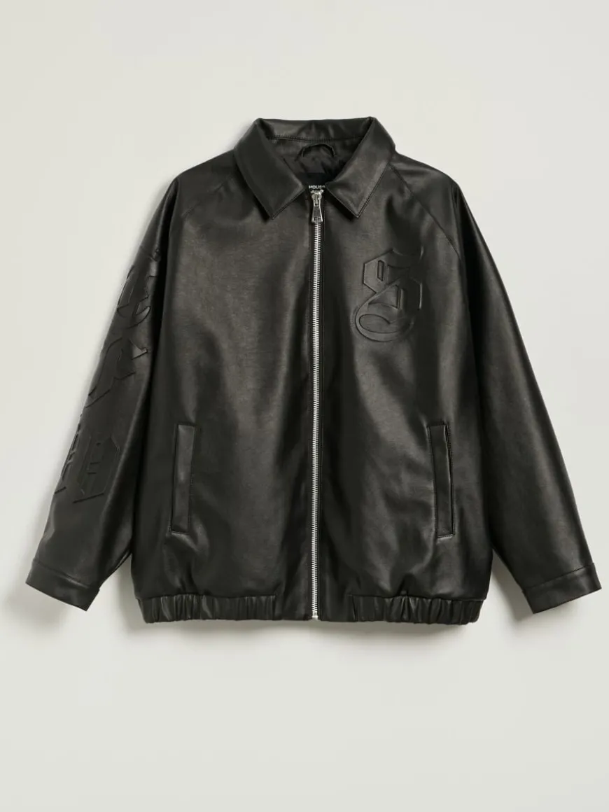 Czarna kurtka bomber oversize z napisami