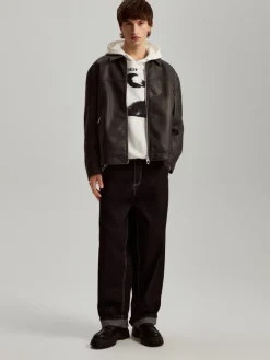 Czarna kurtka z imitacji skóry bomber dad fit