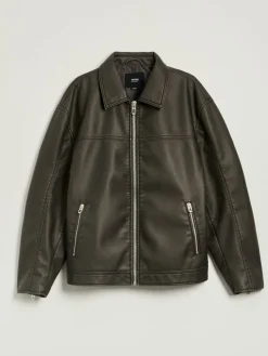 Czarna kurtka z imitacji skóry bomber dad fit